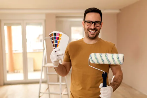 Burbank painter with roller and color fan deck