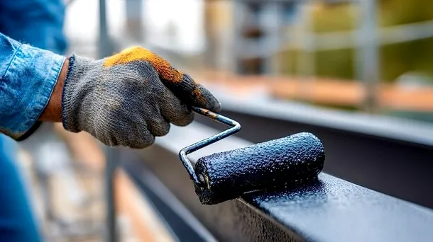 Painter rolling a protective coating onto a metal fence rail in the Rancho