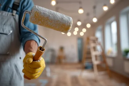 Painter ready with a roller in a Burbank interior